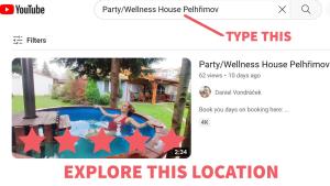 佩尔赫日莫夫Party/Wellness House Pool/Hot tub/Sauna的游泳池里一个女人网站的页面