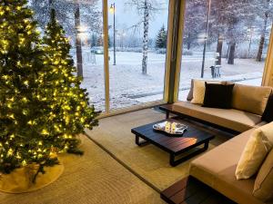罗瓦涅米Santa's Luxury Boutique Villa, Santa Claus Village, Apt 1的客厅配有圣诞树和沙发