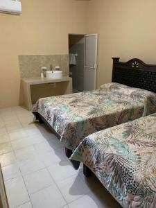萨利纳克鲁斯Casa de los abuelos的酒店客房设有两张床和盥洗盆