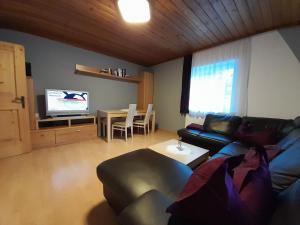 上柯尼希山麓米尔巴赫Haus Rosina的带沙发、桌子和电视的客厅