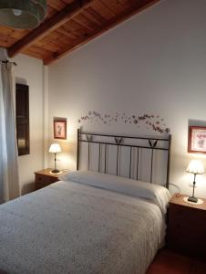 阿尔巴拉辛Apartamentos El Brezo的一间卧室配有一张大床和两盏灯