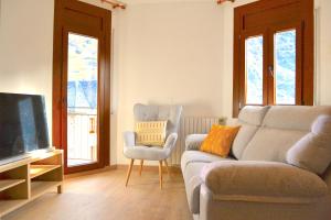 埃斯特里-德阿内乌Apartament comfortable amb vistes i cèntric by RURAL D'ÀNEU的带沙发和电视的客厅