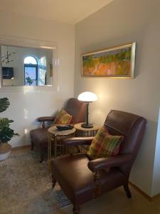 克里斯蒂安桑Kongens Apartment St Joseph的客厅配有椅子、桌子和台灯