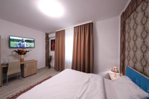 CîrceaCasa Cojocaru的配有一张床和一台平面电视的酒店客房