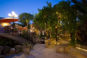 Ix-XgħajrietColours - a sweet complex in a fairytale setting的夜晚有树木和灯光的庭院