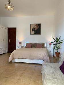 阿里亚Casa Jasmin Haria的一间卧室配有一张床和盆栽植物