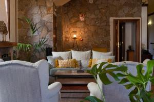比拉夫洛尔Hotel El Tejar & Spa的带沙发和石墙的客厅