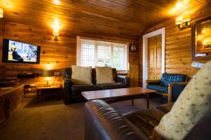 特兹西尼德Mountain View Log Cabin - Wales的小屋内的客厅配有沙发和电视