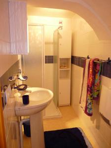 沃雅尼Le Perce Neige的浴室配有白色水槽和淋浴。