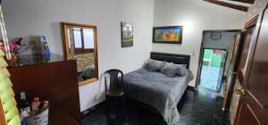 瓜塔维塔HOSPEDAJE DE GUATAVITA的卧室位于客房的角落,配有一张床