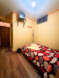科帕卡巴纳HOSTAL Luz YHOBIMAR的卧室配有一张床,墙上配有电视。