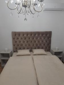 VoždivacApartman Marija的一间卧室配有一张大床和一个吊灯。