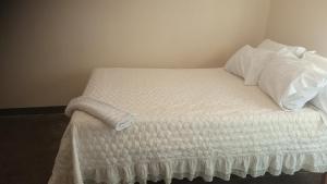 NamzungaBlue Waxbill Lodge的白色的床、白色床单和枕头
