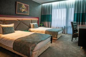 哈斯科沃绿色欧洲公园酒店的酒店客房配有两张床和一张书桌
