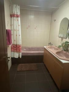 GhirodaVila primitoare in apropiere de aeroport的浴室配有盥洗盆和浴缸。