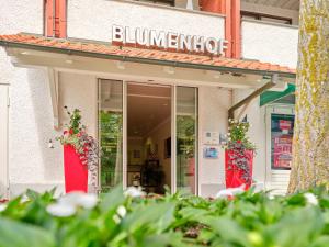 巴特格里斯巴赫Appartement-Haus Blumenhof的花店前有鲜花的建筑