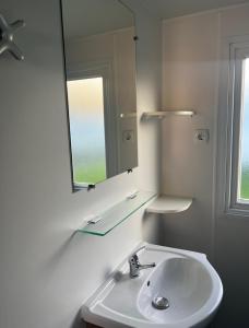 Roussent池塘客栈的一间带水槽和镜子的浴室