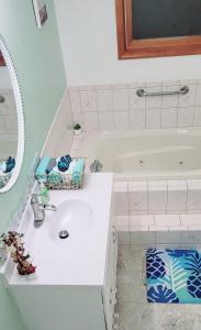 斯特劳兹堡Experience The Serenity Of Pineapple Acre Pocono的白色的浴室设有水槽和浴缸。