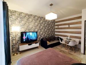 马佐夫舍地区新庄园2-Room Apartment的客厅配有电视、沙发和桌子