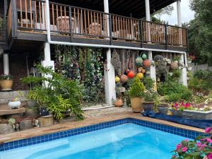塞吉菲尔德Apartment Downstairs Sedgefield的一座房子,设有植物游泳池和阳台