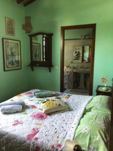 阿夏诺Country House Girasole Crete Senesi Vakantie Huis的一间卧室配有一张带镜子的大床