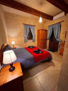 加拉Ta’ Peppi Farmhouse的一间卧室配有一张带红色毯子的大床