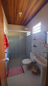 戈亚斯州上帕莱索Chalés Flor de Manacá的一间带卫生间和水槽的浴室