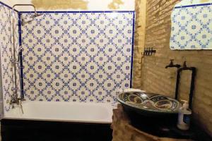 塞维利亚Suite Doña Inés Barrio Santacruz的带淋浴、浴缸和盥洗盆的浴室