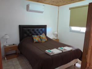 乌尼翁镇Cabañas Cañones del Triásico的一间卧室配有一张床,上面有两条毛巾