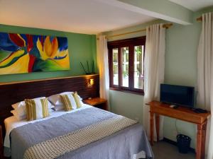 里约热内卢Casa Verde Río的一间卧室设有一张床、一台电视和一个窗口。