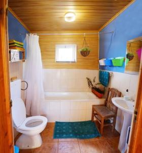 Lajes das FloresA Barraka: your cozy house in Flores!的浴室配有卫生间、浴缸和水槽。