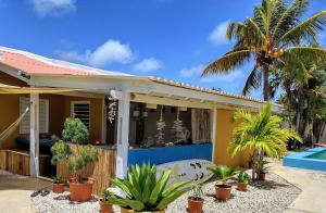 克拉伦代克Barefoot Bonaire的一座带游泳池和棕榈树的房子