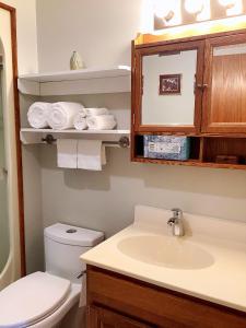 坎贝尔河Ocean's Edge Suite的浴室配有盥洗盆、卫生间和毛巾。