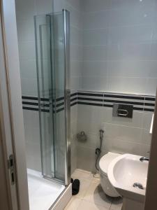 伯萨Hallmark Bursa的带淋浴、卫生间和盥洗盆的浴室