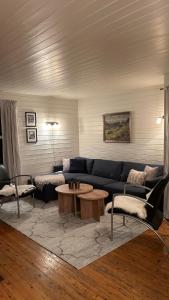 特罗姆瑟Cozy little house in Tromsø city的客厅配有沙发和桌子