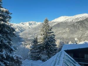 萨奥兹-杜尔克斯Apartment Gran Baita Sauze d'Oulx的房屋享有雪覆盖的山脉美景