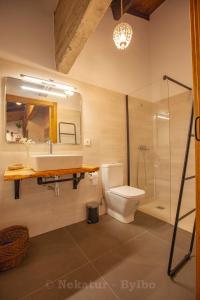 乌尔涅塔Bidegurutzeta landetxea的一间带水槽、卫生间和镜子的浴室