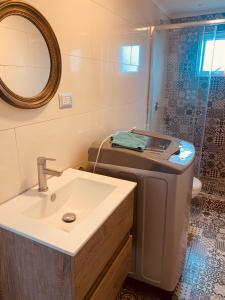 纳塔列斯港Cabañas Arte Brisa的一间带水槽、卫生间和镜子的浴室