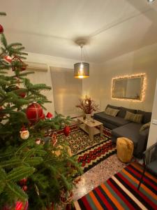 蒂米萨那Ortansia的客厅配有圣诞树和沙发