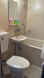 和歌山はらビジネス旅館的浴室配有卫生间、盥洗盆和浴缸。