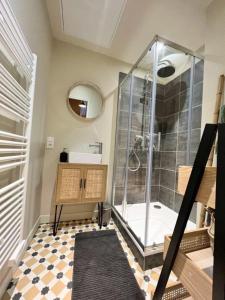 索恩河畔沙隆Le boudoir de Clem的带淋浴的浴室和玻璃墙