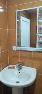 巴库里阿尼Nias's Apartment in Bakuriani的浴室设有白色水槽和镜子