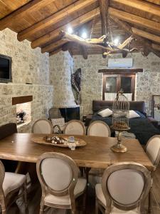 克兰尼蒂giagias family farm的一间带木桌和椅子的用餐室
