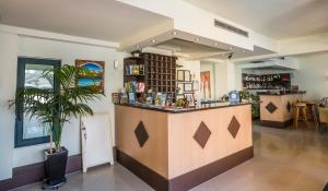 加藤-达拉特索雅典娜海滩酒店的一间有盆栽植物的房间的酒吧