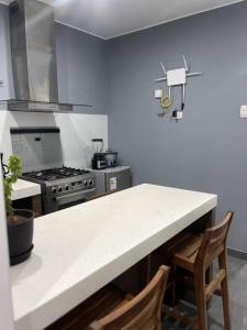 伊察Apartamento en Ica 3的厨房配有台面和炉灶。