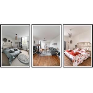 维希Résidence Epinat - Appartements centre & parking的一间卧室和一间客厅的三幅照片