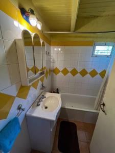 波特雷里约斯Casa de montaña en un lugar mágico的一间带水槽和浴缸的小浴室