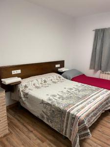 阿维拉Apartamentos el soho的一间卧室配有一张床铺,床上有毯子