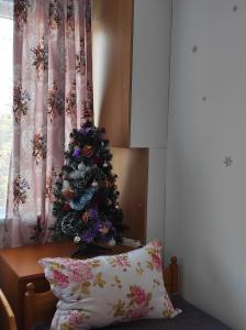波罗维茨IGLIKA 2 SNOWY NIGHT V18的枕边床边的圣诞树