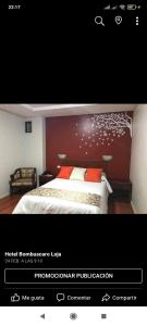 洛哈Hotel Residencial Miraflores的一张海报,一张卧室的一张床铺